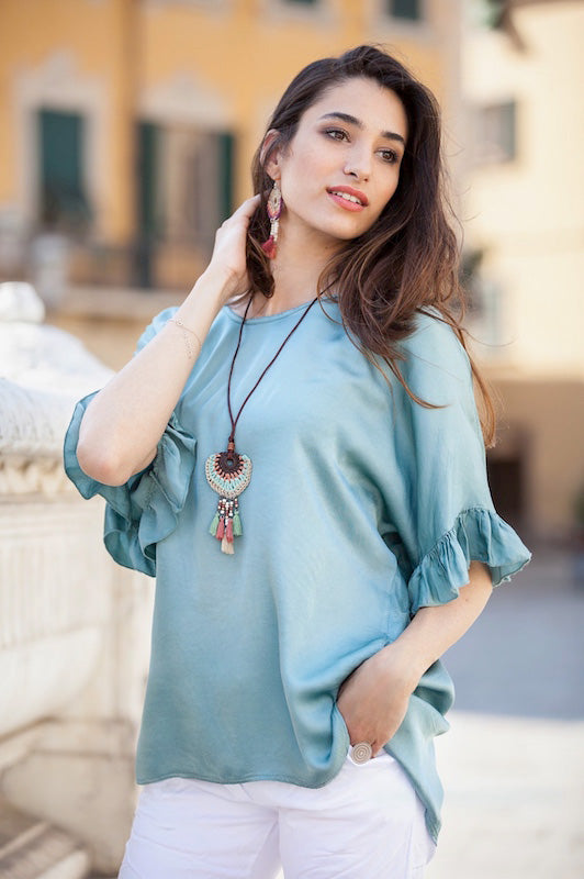 Satin Frill Sleeve Top