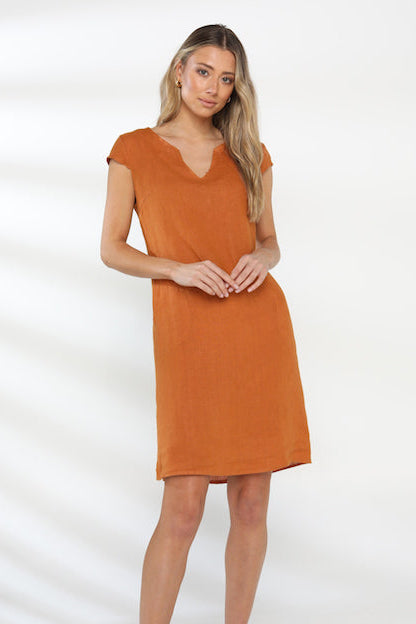 V Neck Dress with Cap Sleeve