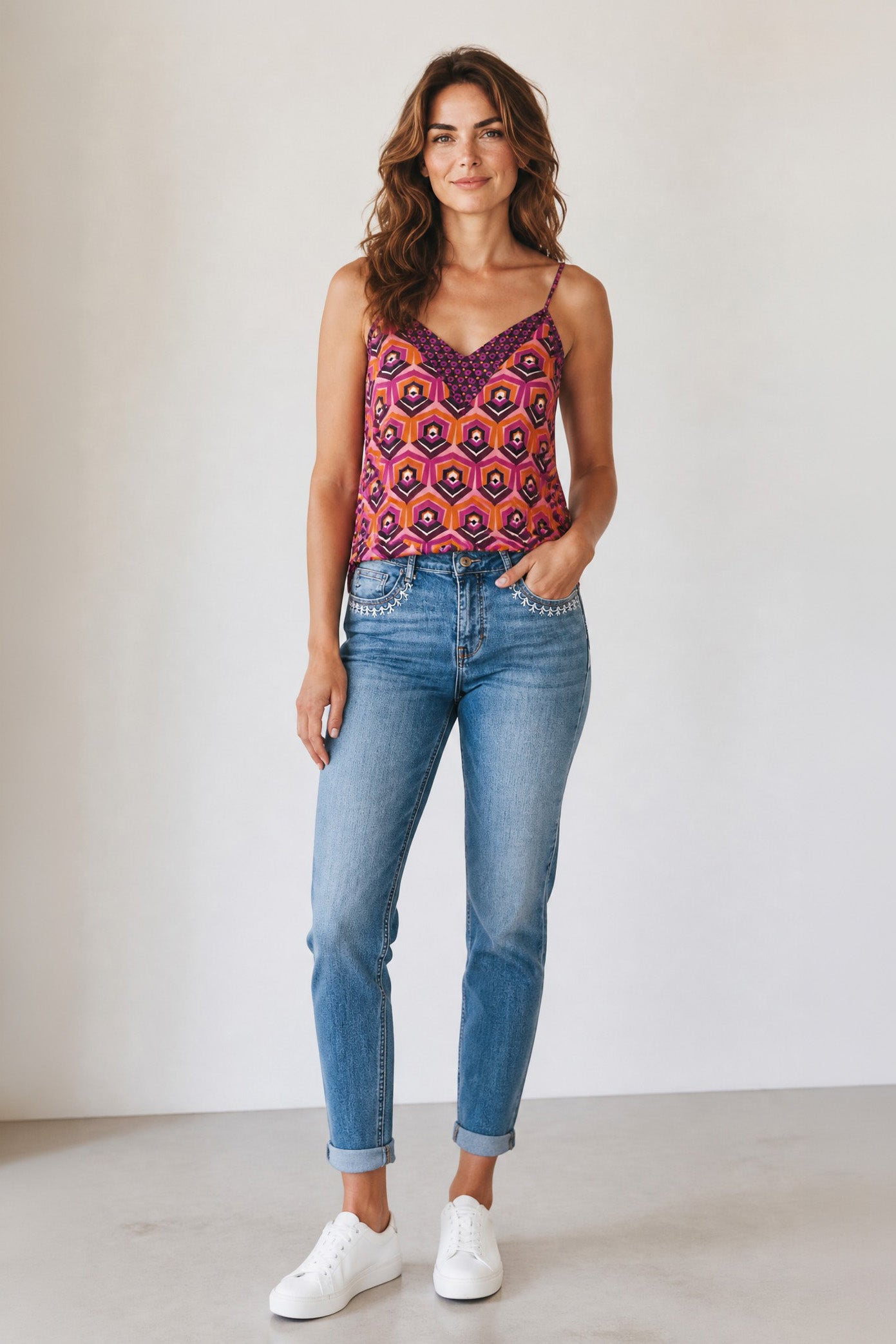 Geometric Satin V Neck Camisole