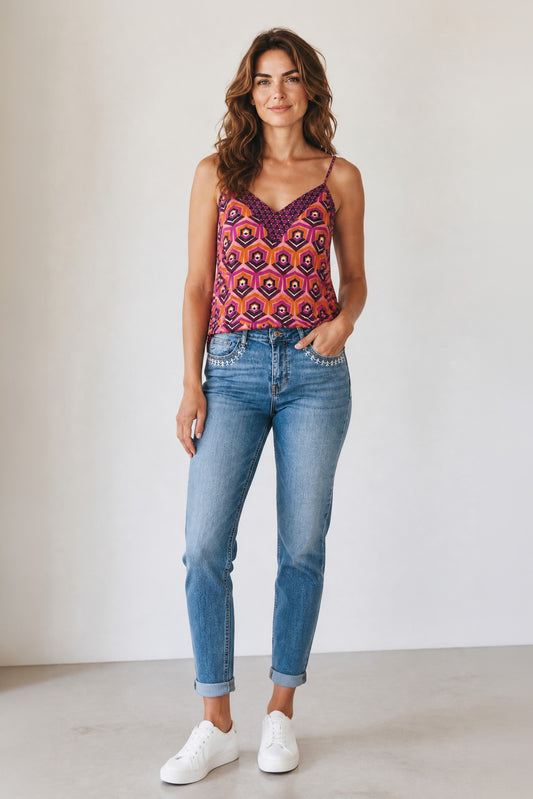 Geometric Satin V Neck Camisole