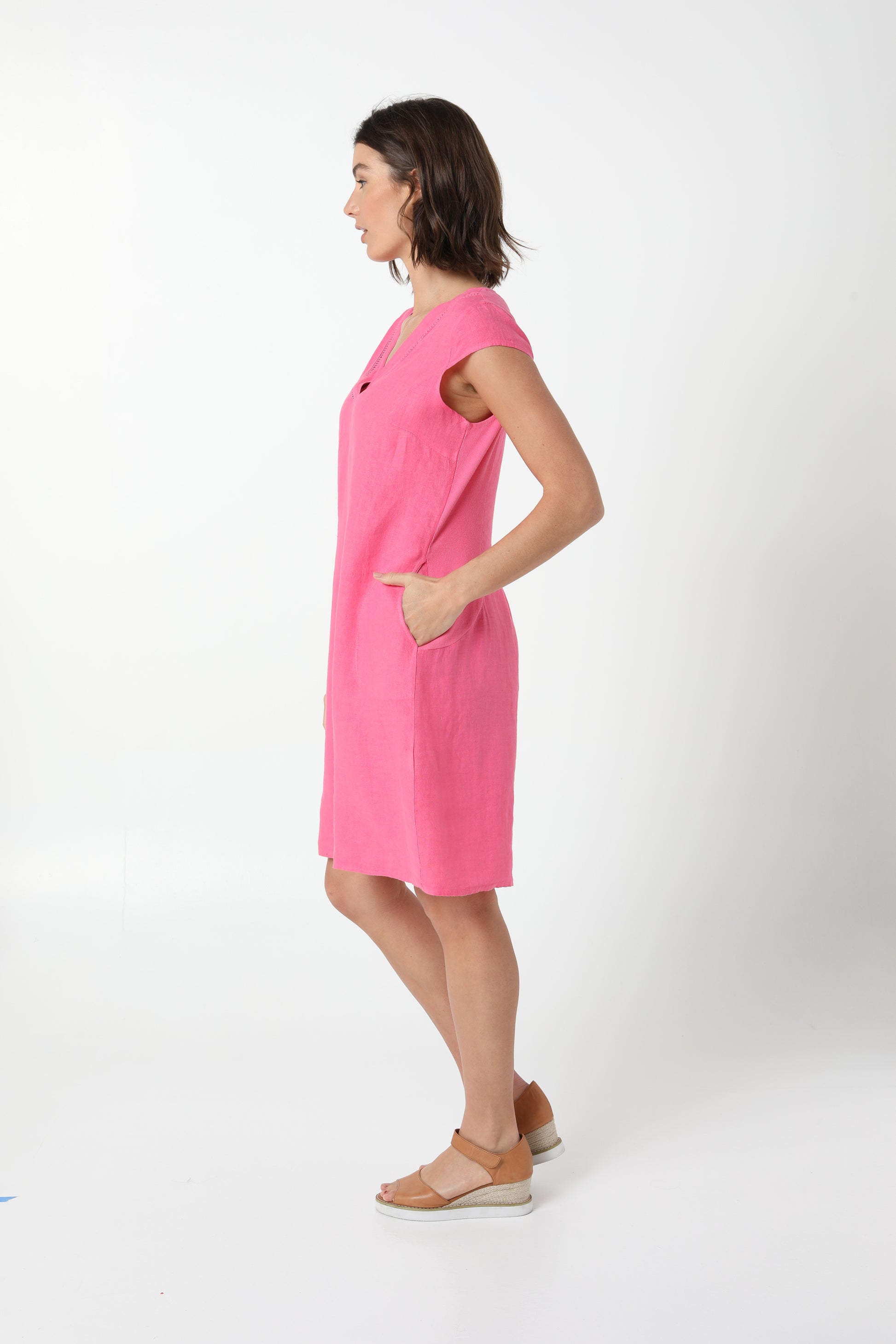 Elizabeth Scott Linen Dress - ESDR281 - Fuchsia (Side)