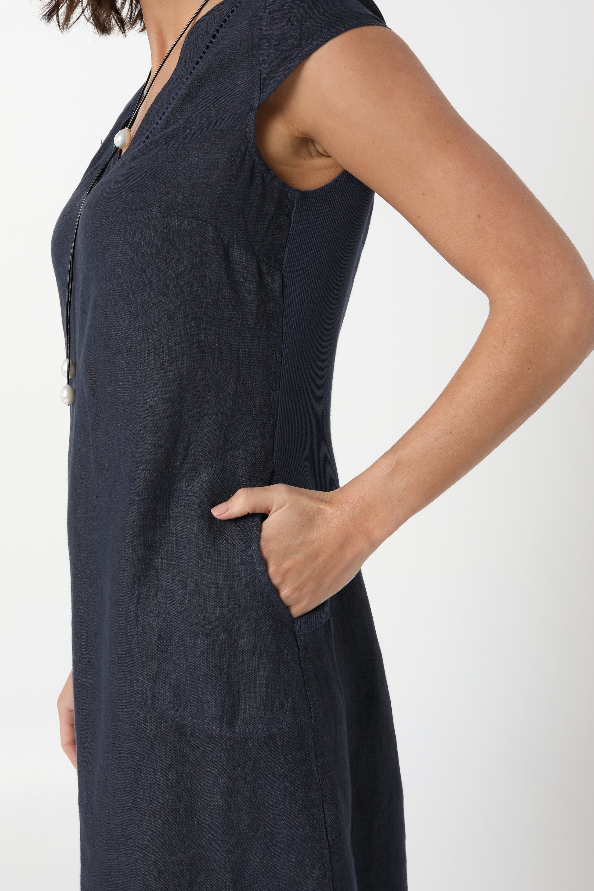 Elizabeth Scott Linen Dress - ESDR281 - Navy (side)