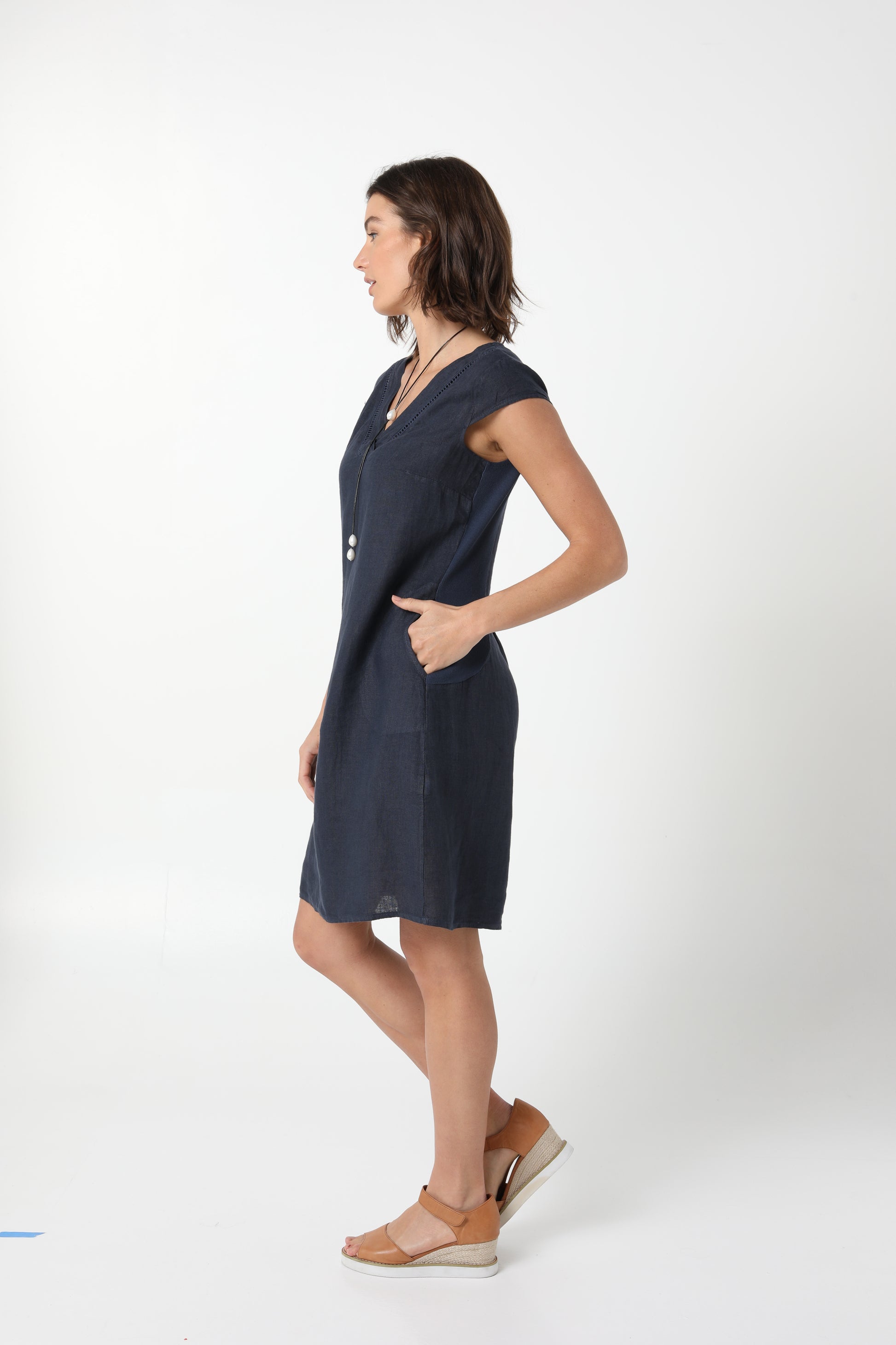 Elizabeth Scott Linen Dress - ESDR281 - Navy