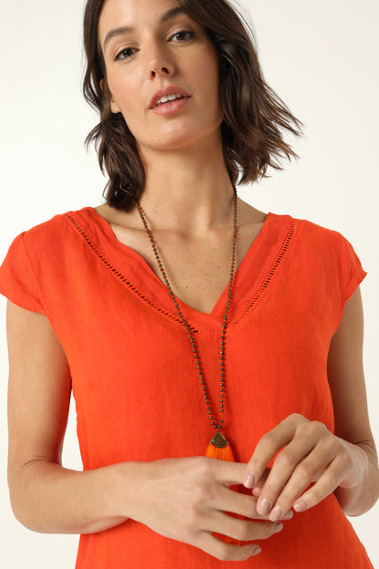 Elizabeth Scott Linen Dress - ESDR281 - Tangelo (detail)