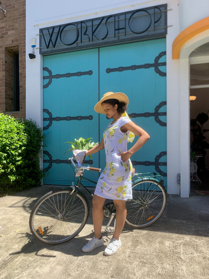 Lemon Print Dress with V Neckline