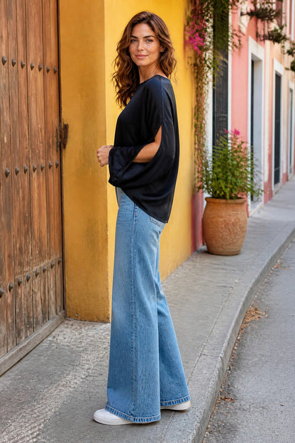 Satin Kimono Sleeve Viscose Top