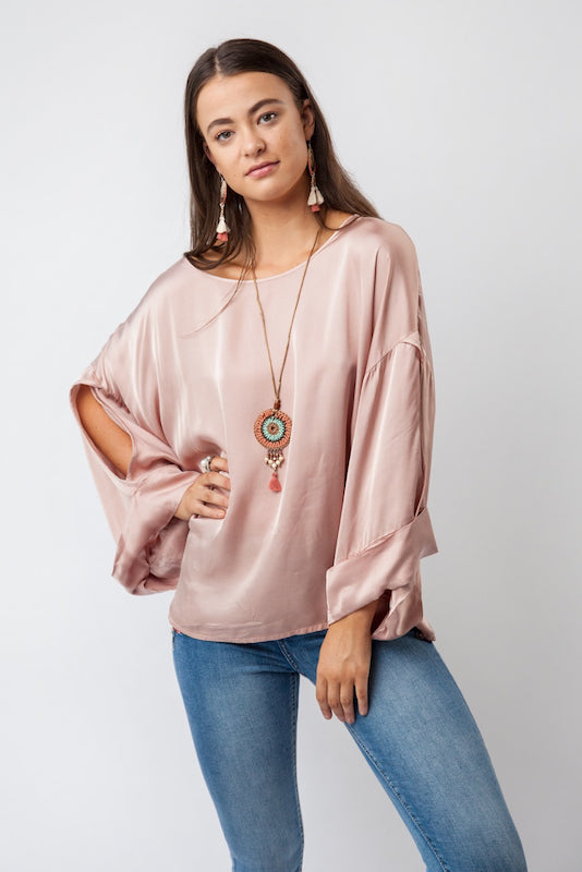 Satin Kimono Sleeve Viscose Top