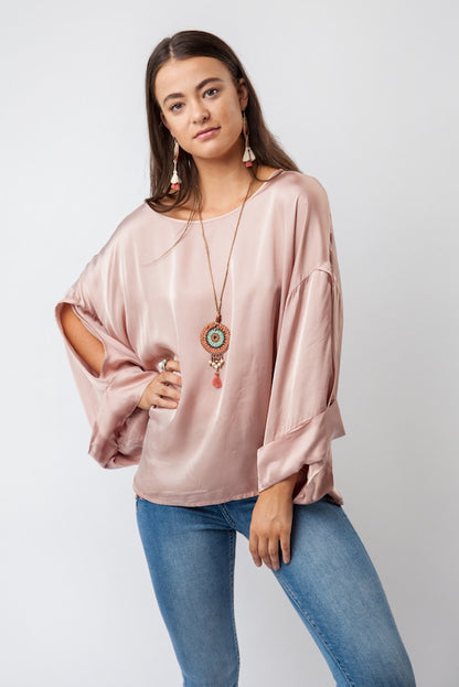 Satin Kimono Sleeve Viscose Top