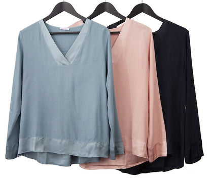 V Neck Top With Satin Contrast