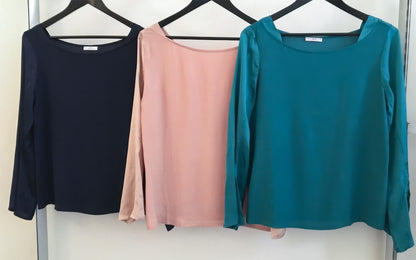 Viscose Crepe Top With Split Satin Sleeves