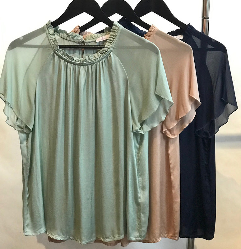 Viscose T with Frill Neckline