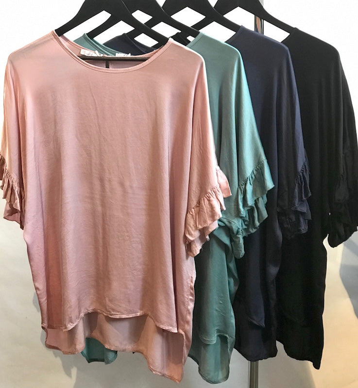 Satin Frill Sleeve Top