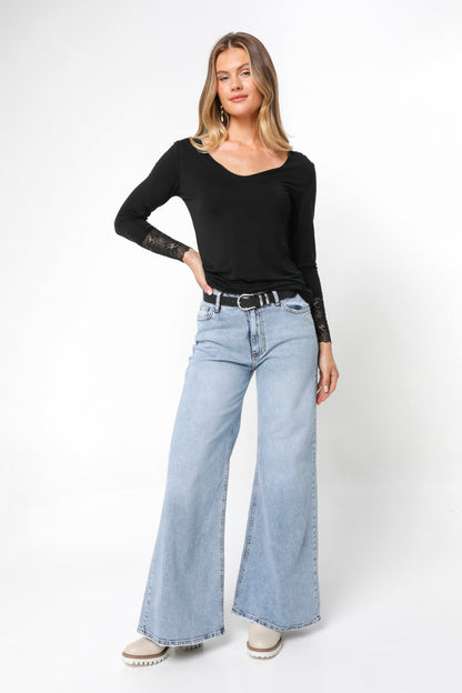 Long Sleeve T with French Lace Trim