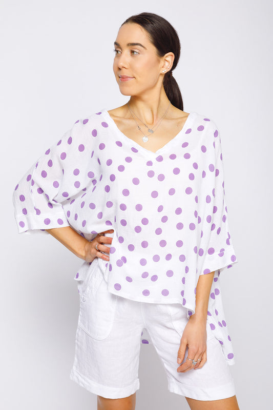 Polka Dot Linen Top
